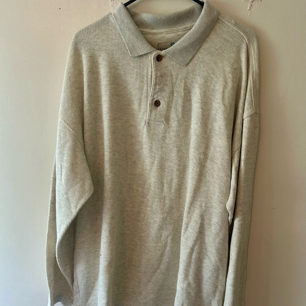 Classic Beige Long Sleeve Polo Shirt